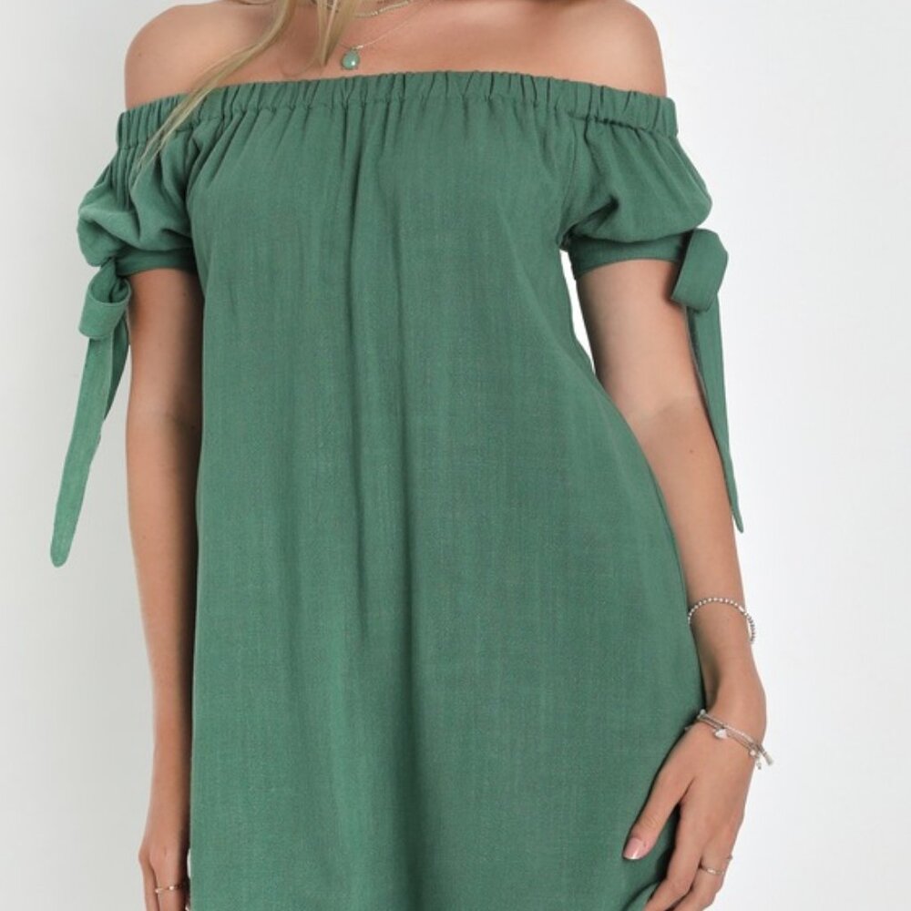 Lulus Al Fresco Evenings Olive Green Off-the-shoulder Dress - Size S